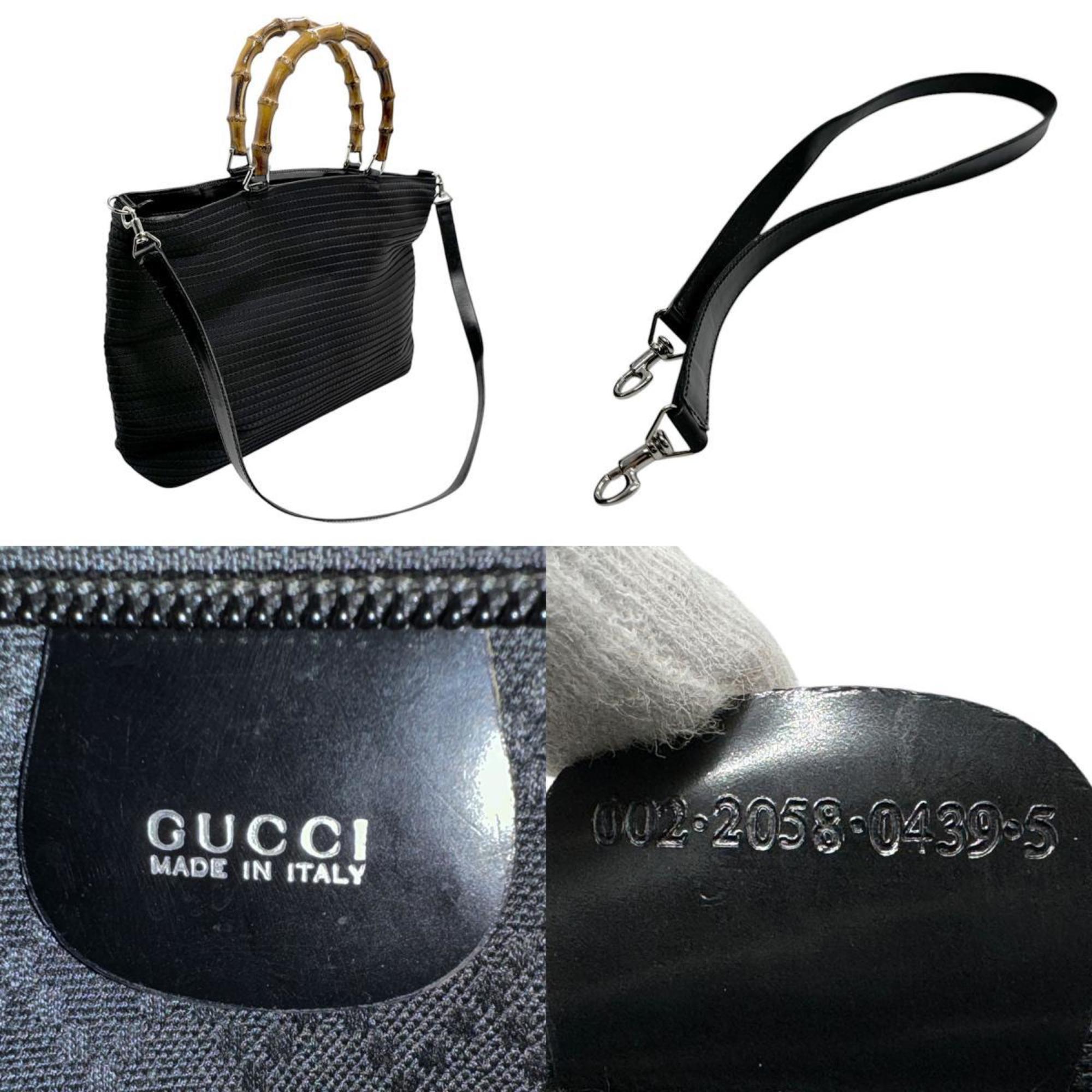 GUCCI handbag shoulder bag bamboo canvas leather black silver ladies n0679