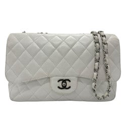 CHANEL Shoulder Bag Matelasse Caviar Skin Leather Off-White Silver Women's z2740