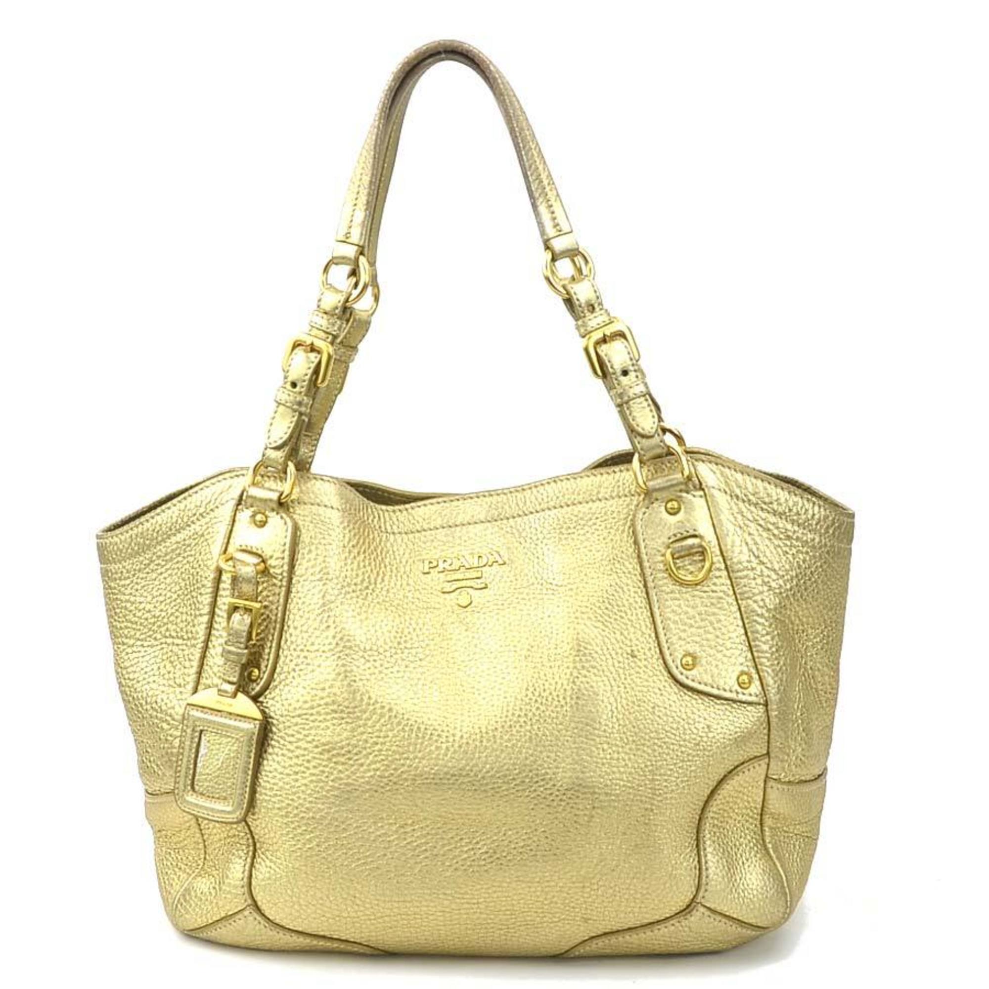 PRADA handbag leather gold ladies e59452j