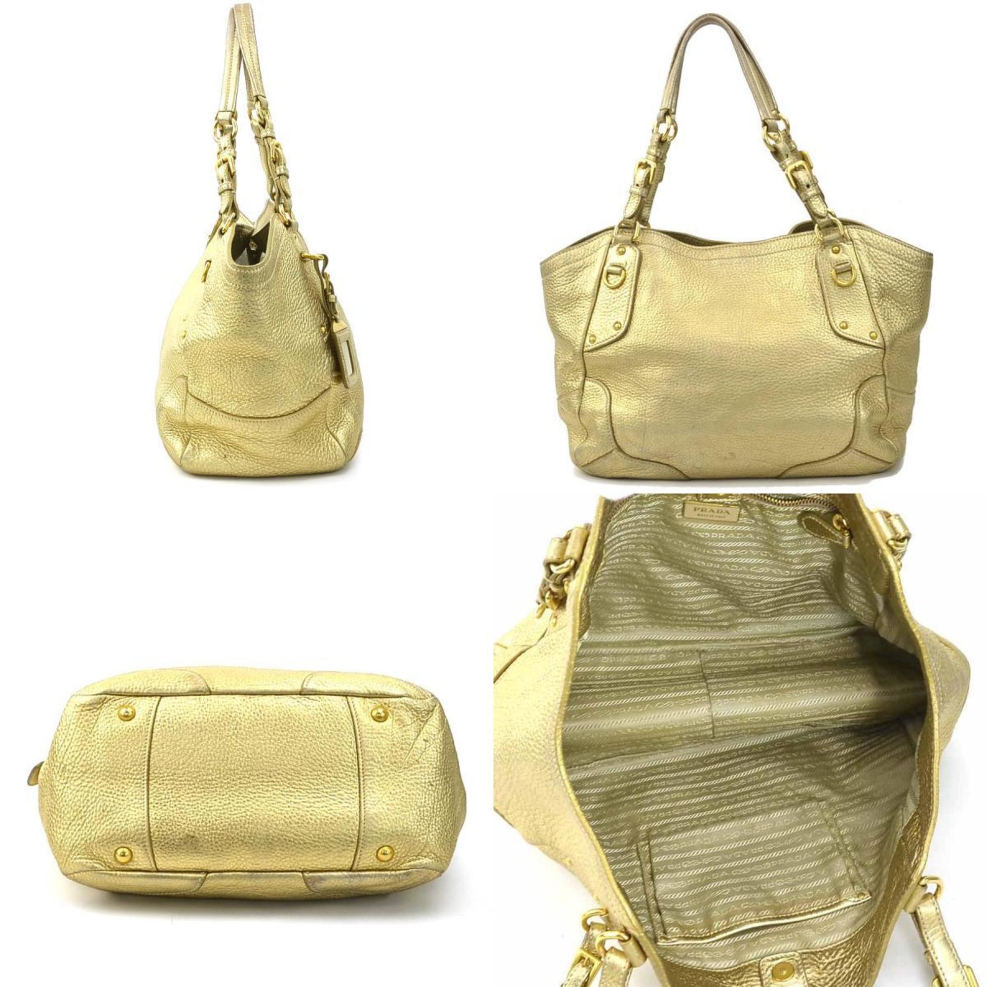 PRADA handbag leather gold ladies e59452j