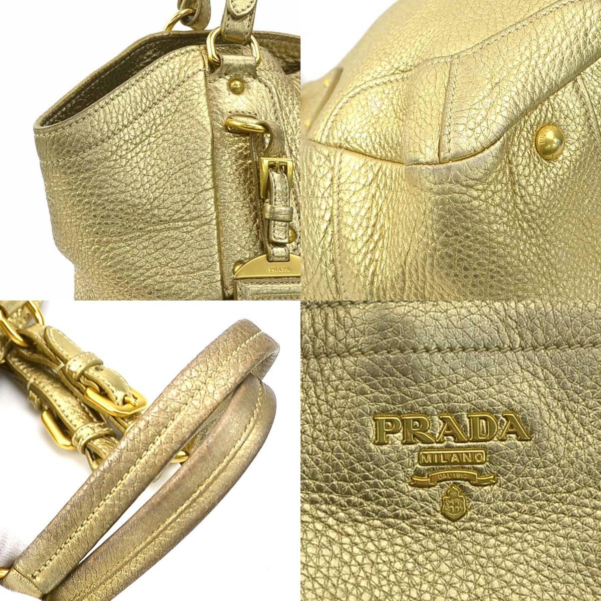 PRADA handbag leather gold ladies e59452j