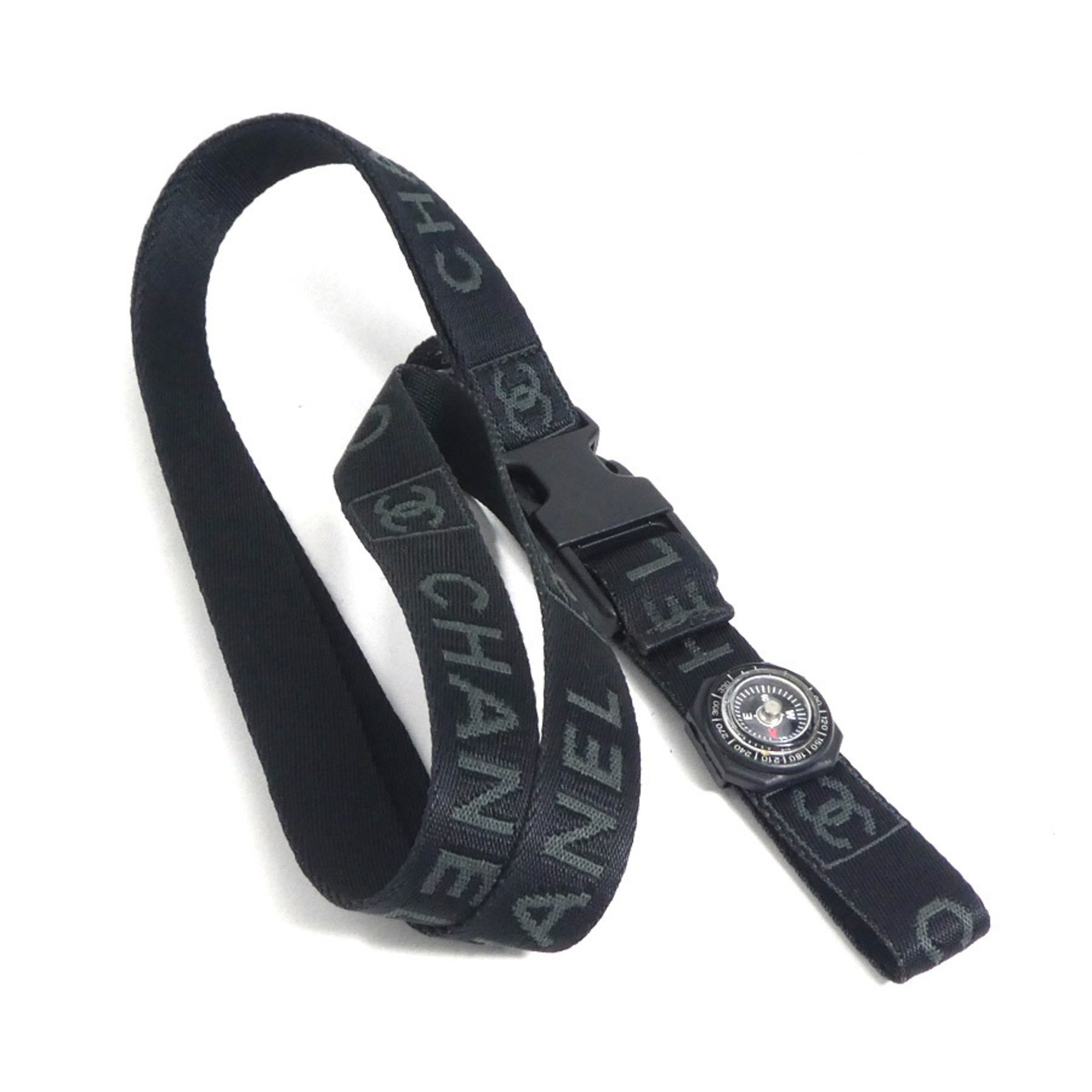 CHANEL Neck Strap Nylon Canvas Black Grey Women's e59464f