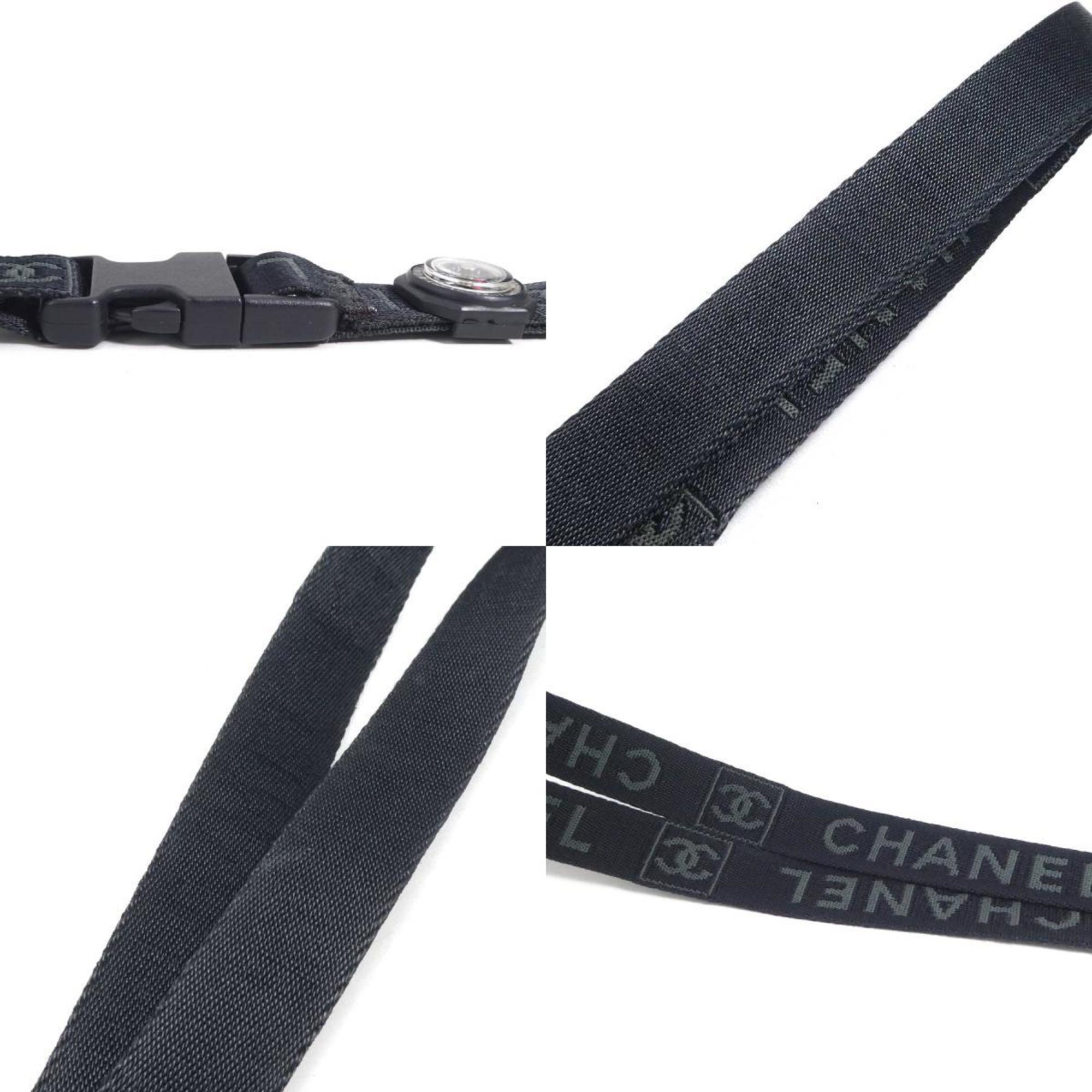 CHANEL Neck Strap Nylon Canvas Black Grey Women's e59464f