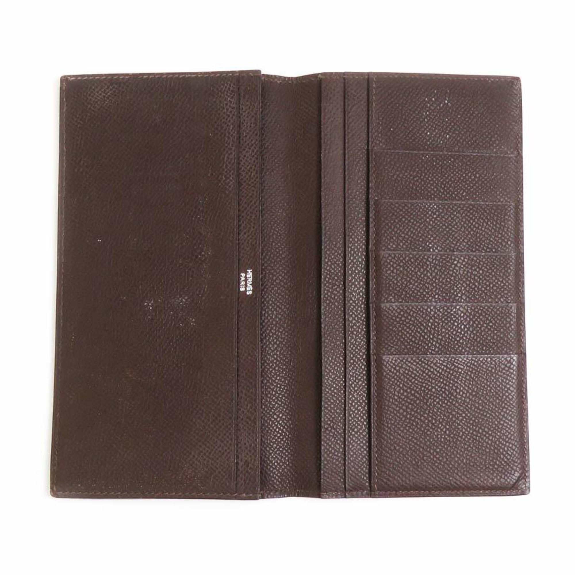 Hermes HERMES Billfold Leather Dark Brown Men's e59460a