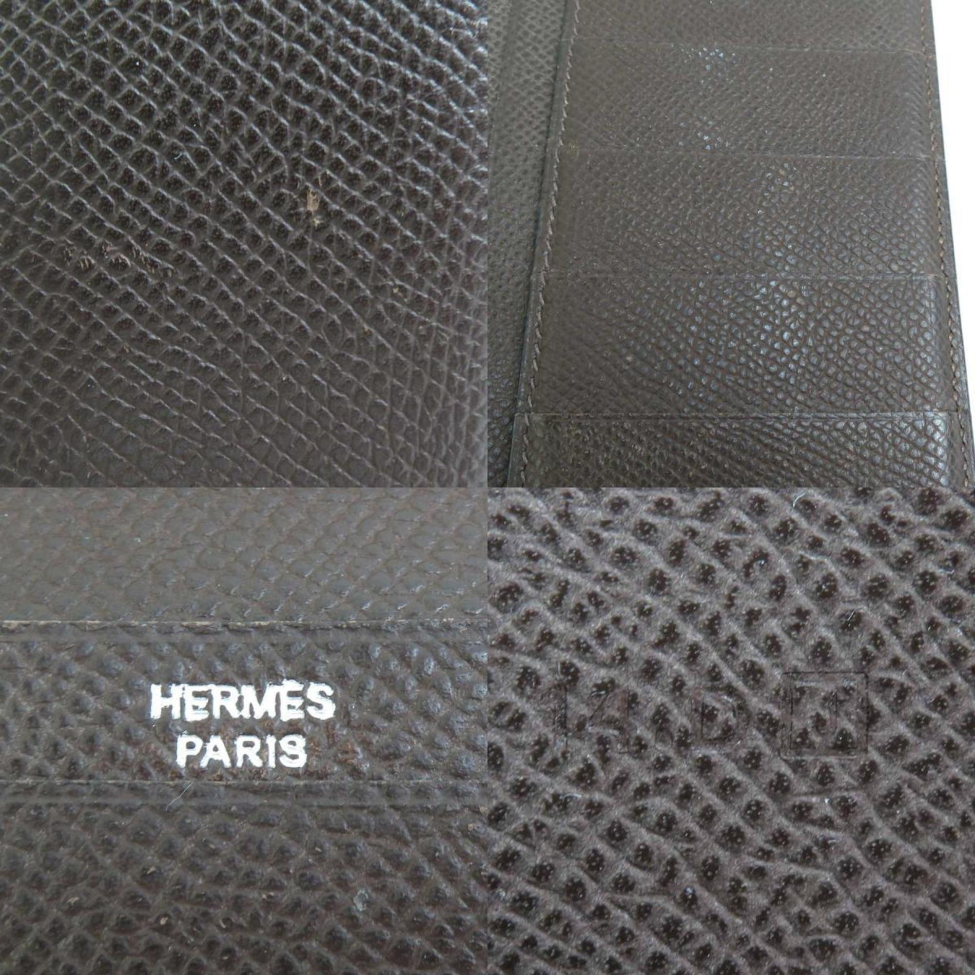 Hermes HERMES Billfold Leather Dark Brown Men's e59460a