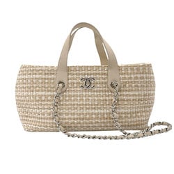 CHANEL handbag shoulder bag raffia leather light beige silver ladies n0674