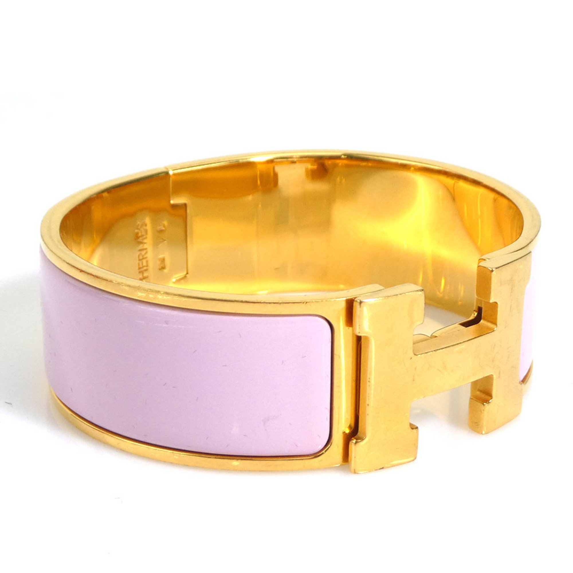 Hermes HERMES Bangle Bracelet Click Clack Metal Enamel Gold Light Pink Women's e59469a