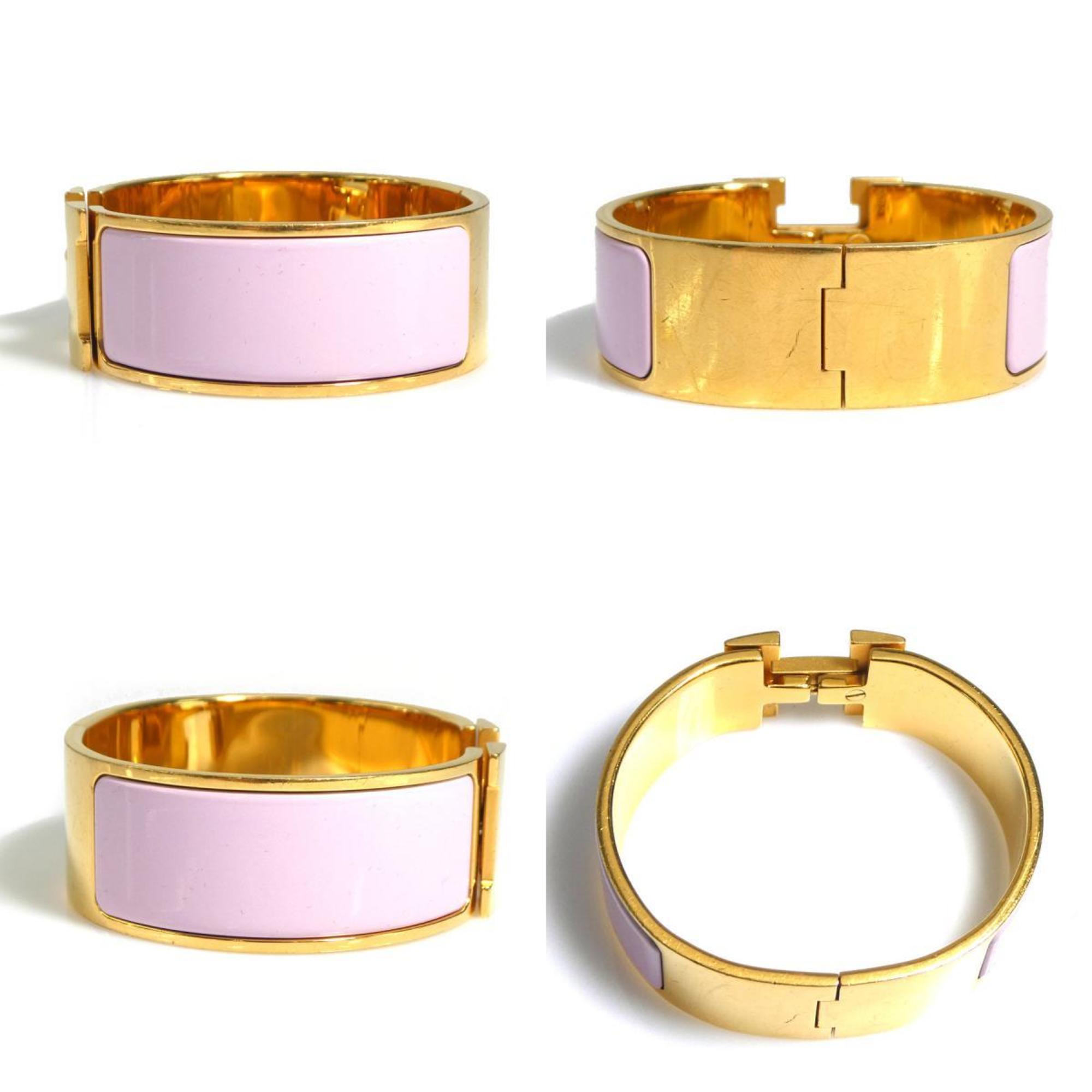 Hermes HERMES Bangle Bracelet Click Clack Metal Enamel Gold Light Pink Women's e59469a