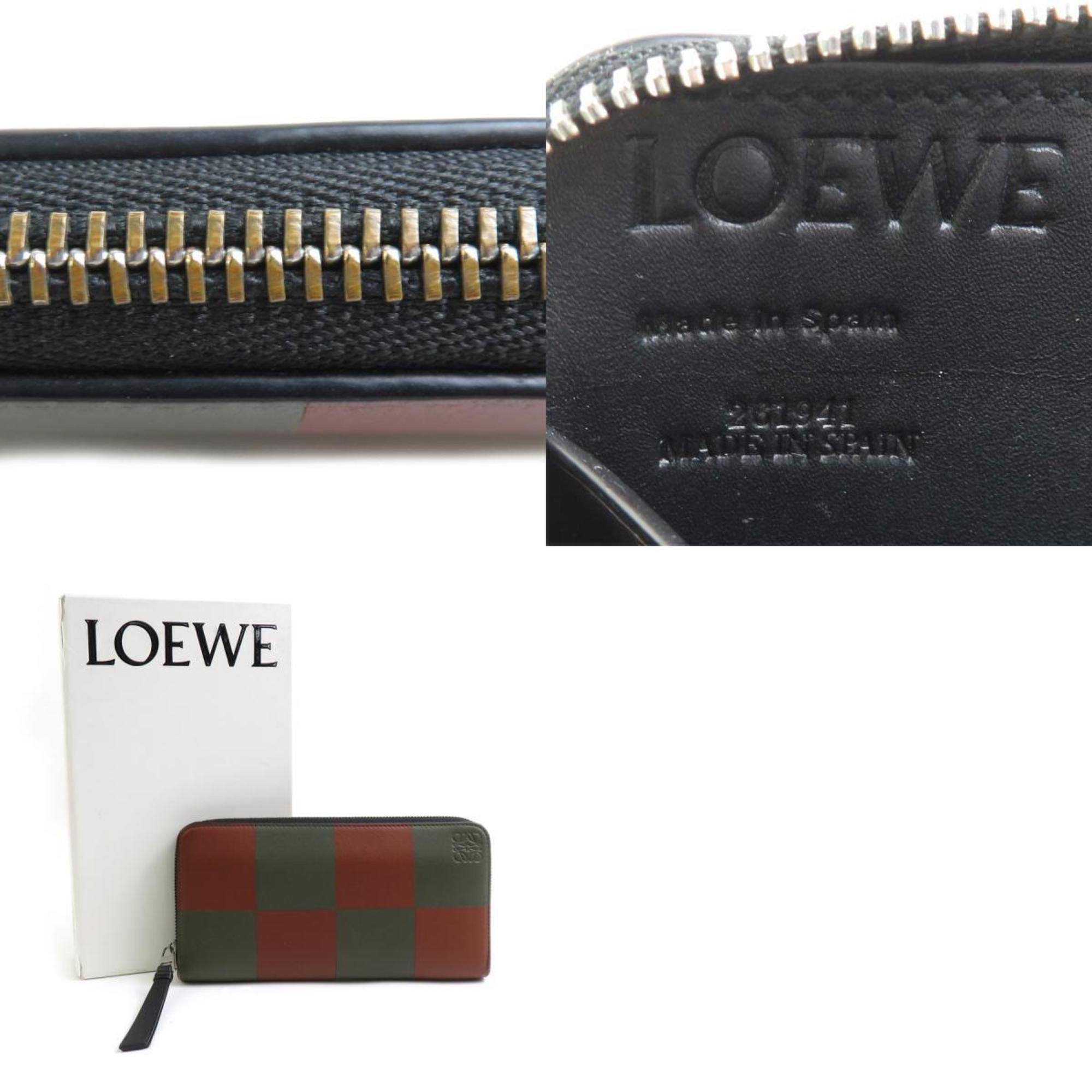 LOEWE Round Long Wallet Leather Brown x Khaki Men's Women's h30652a