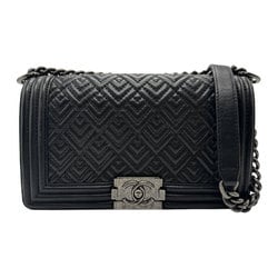 CHANEL Shoulder Bag Boy Chanel Leather Black Gunmetal Women's z2690