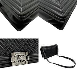 CHANEL Shoulder Bag Boy Chanel Leather Black Gunmetal Women's z2690