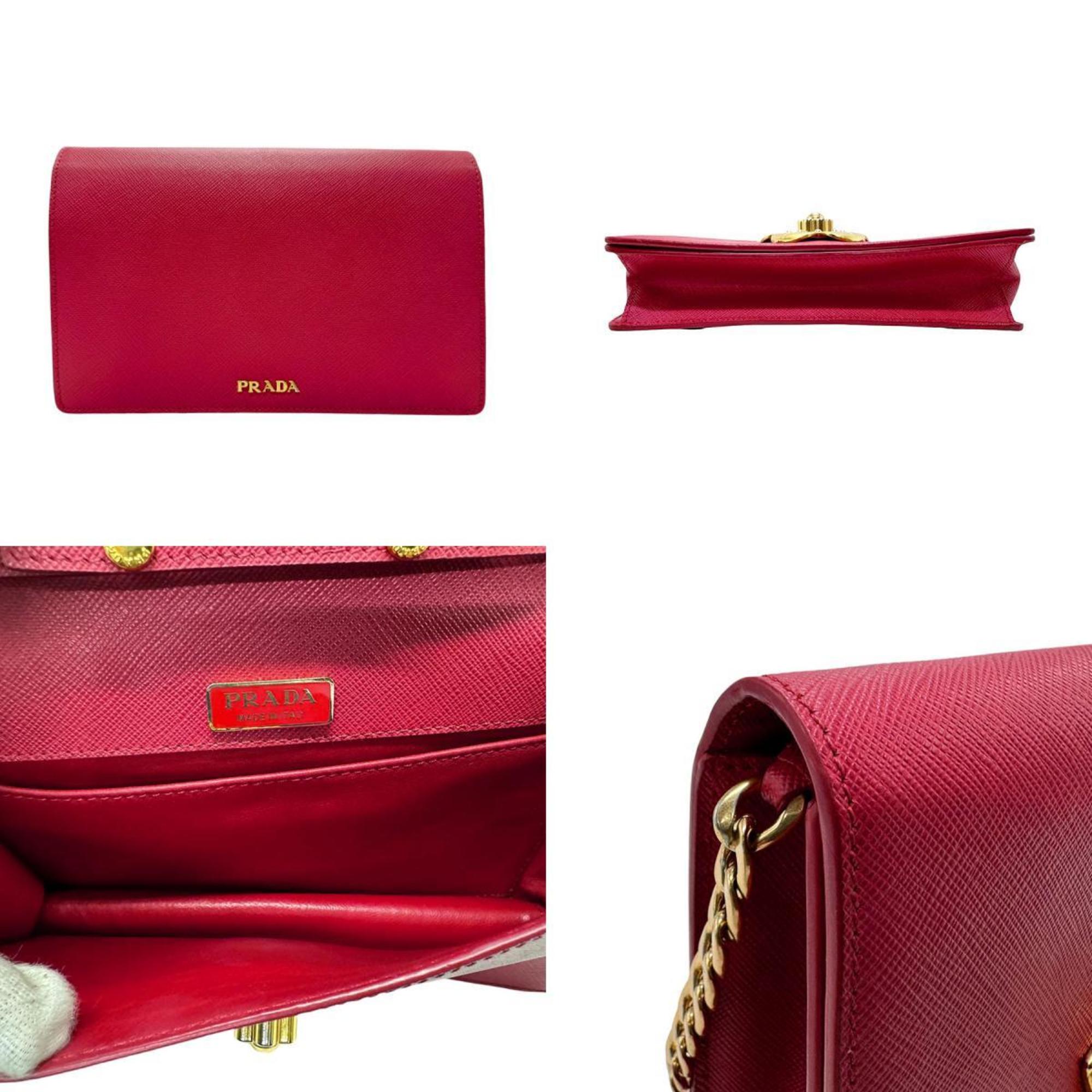 PRADA Shoulder Bag Leather Red Women's z2704