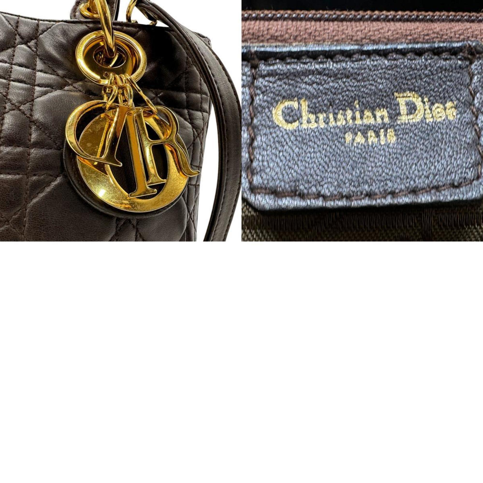 Christian Dior handbag shoulder bag Lady lambskin brown gold women's z2689