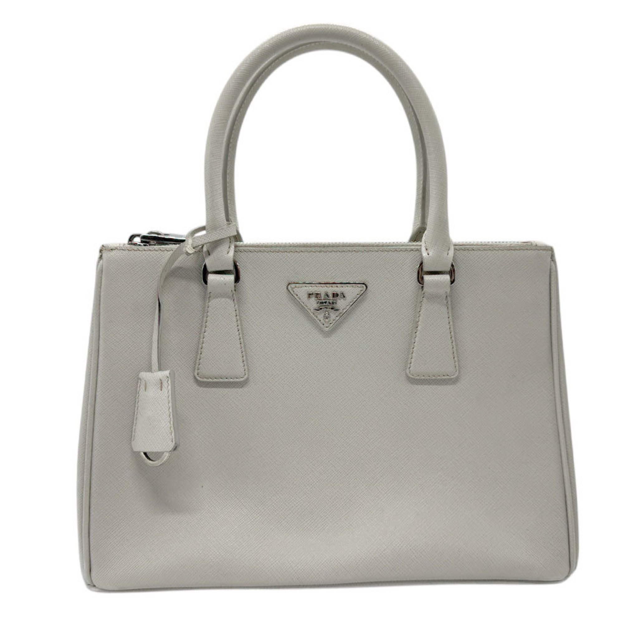 PRADA handbag shoulder bag leather light gray silver women's z2686