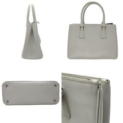 PRADA handbag shoulder bag leather light gray silver women's z2686