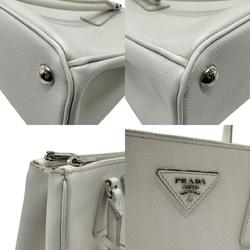 PRADA handbag shoulder bag leather light gray silver women's z2686