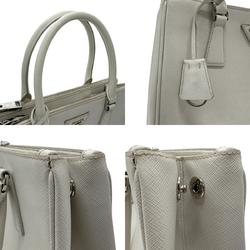 PRADA handbag shoulder bag leather light gray silver women's z2686