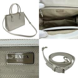 PRADA handbag shoulder bag leather light gray silver women's z2686