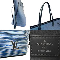 Louis Vuitton LOUIS VUITTON Tote Bag Epi Denim Neverfull MM Leather Blue Black Silver Women's M51053 n0692