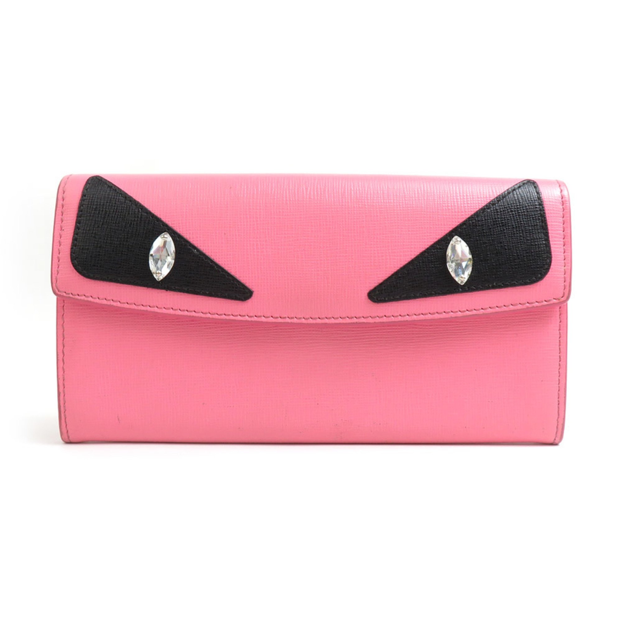 FENDI Long Wallet Monster Eye Leather Pink Black Women's 8M0340-5PT e59459a