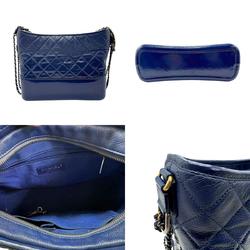 CHANEL Shoulder Bag Gabrielle de Chanel Leather Enamel Dark Blue Silver Gold Women's n0693