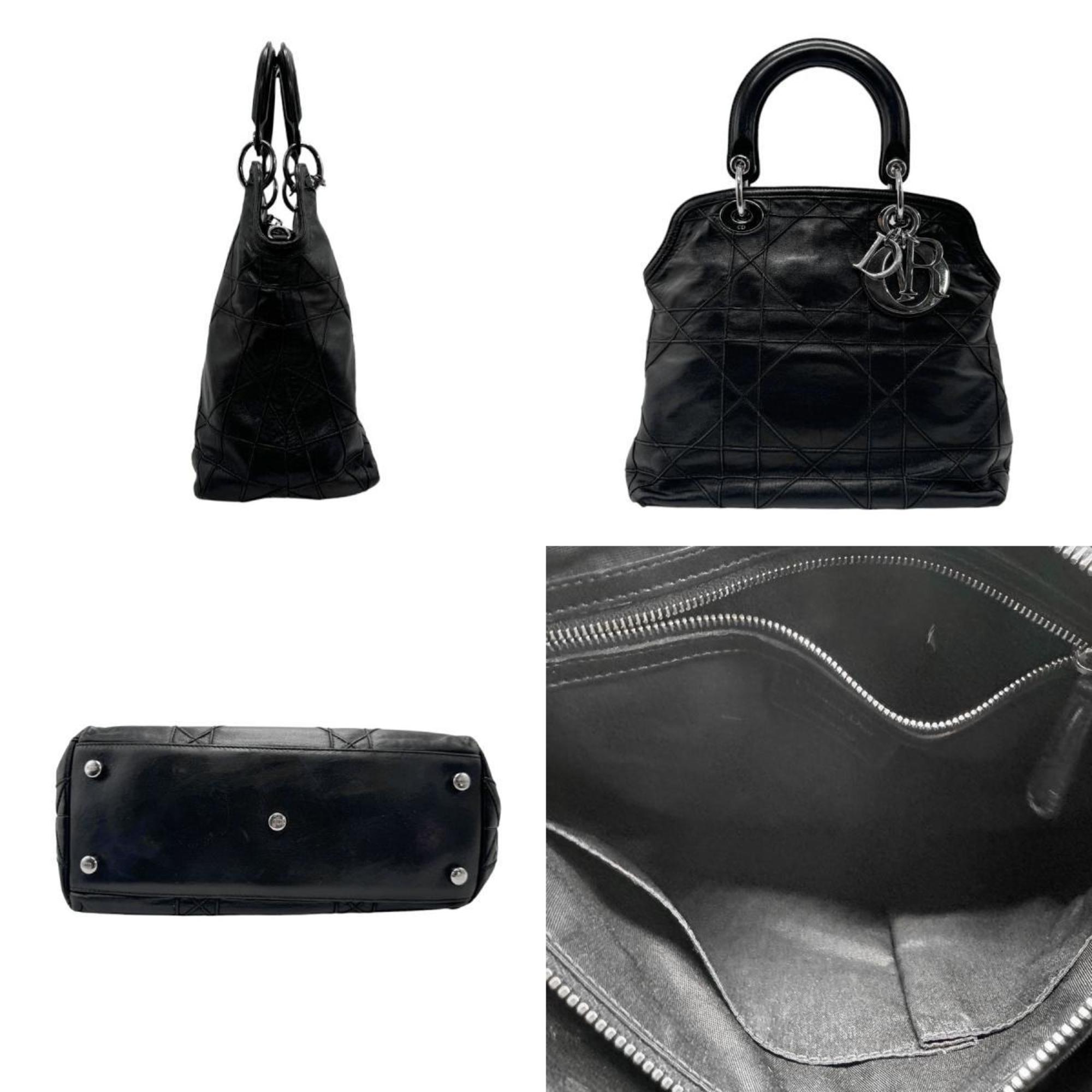 Christian Dior Handbag Shoulder Bag Granville Cannage Leather Black Women's z2691