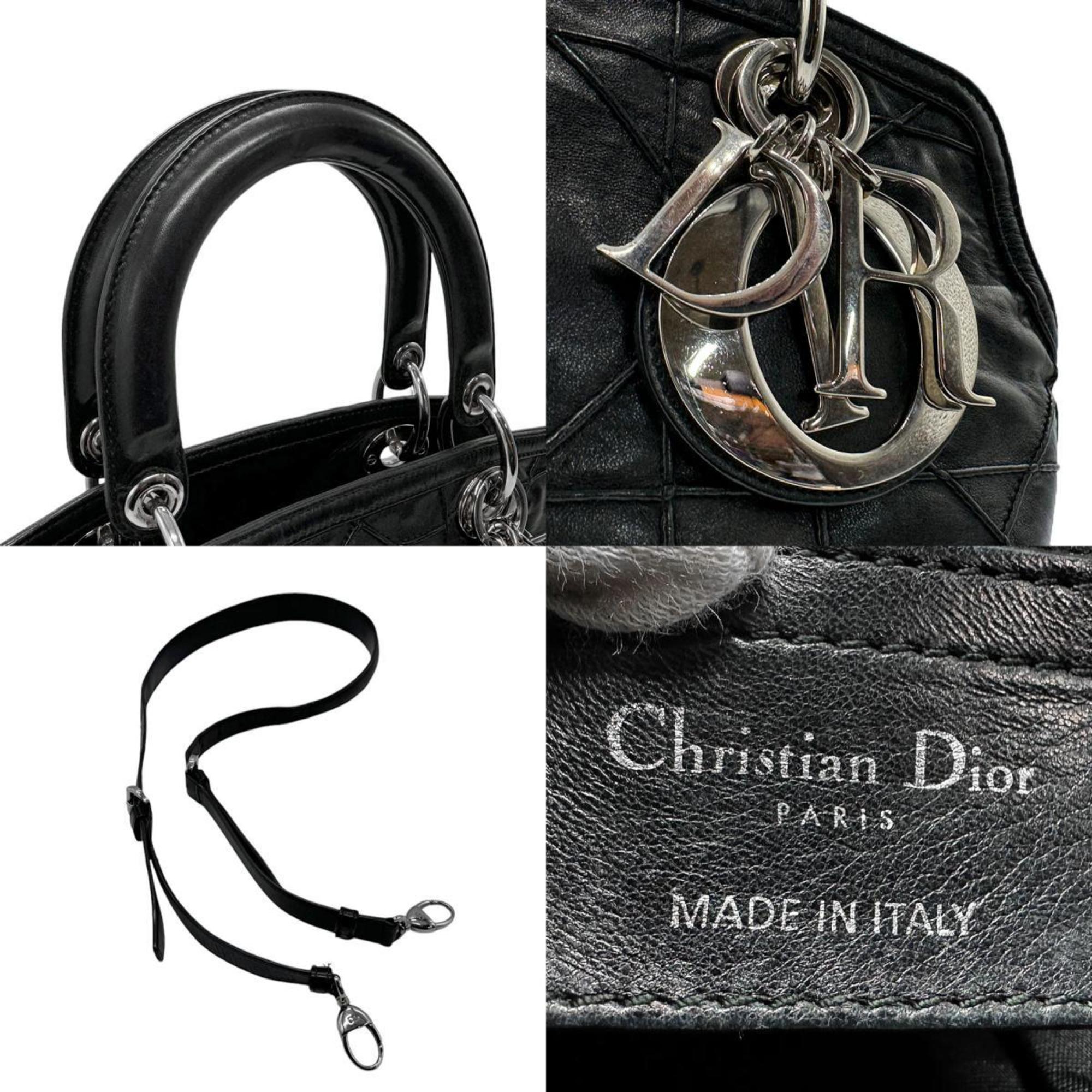 Christian Dior Handbag Shoulder Bag Granville Cannage Leather Black Women's z2691