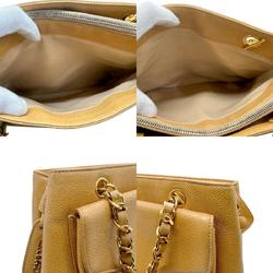 CHANEL Shoulder Bag Caviar Skin Leather Beige Gold Women's n0700