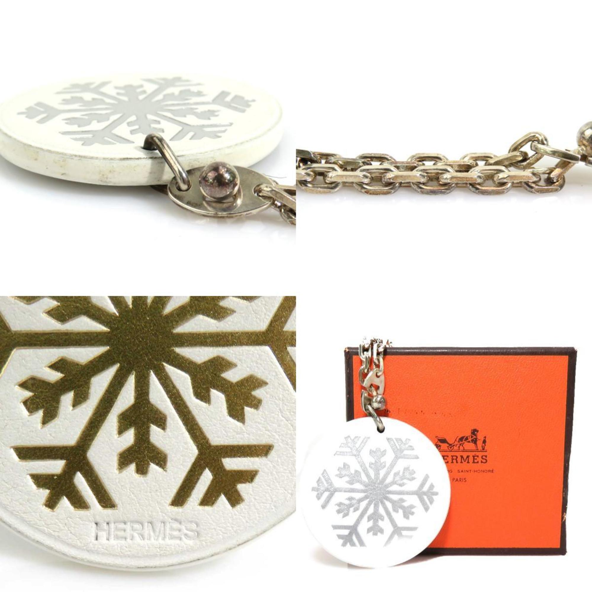 Hermes HERMES Charm Snowflake Leather Silver 925 White Gold Women's e59506a