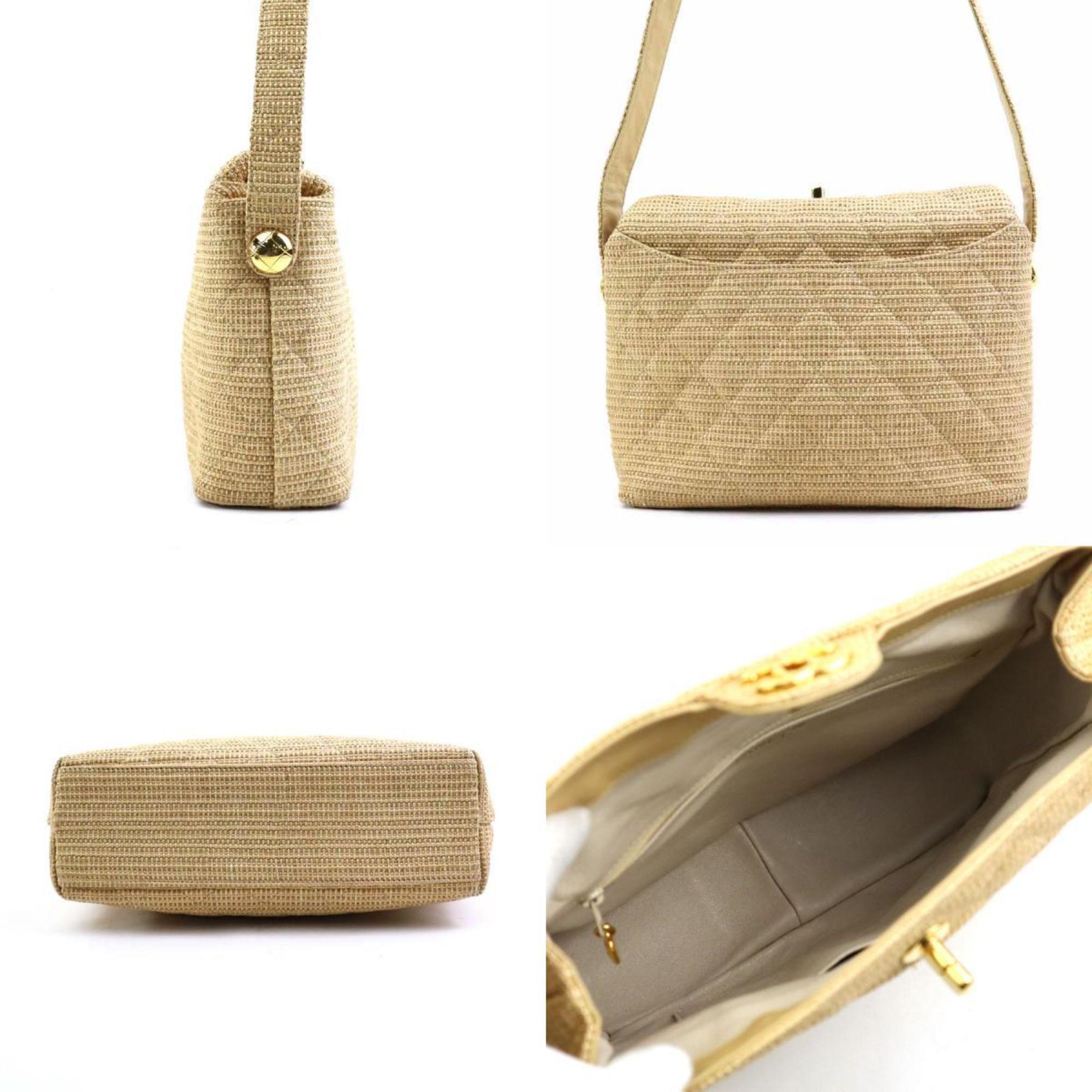 CHANEL Shoulder Bag Raffia Beige Gold Women's e59497g