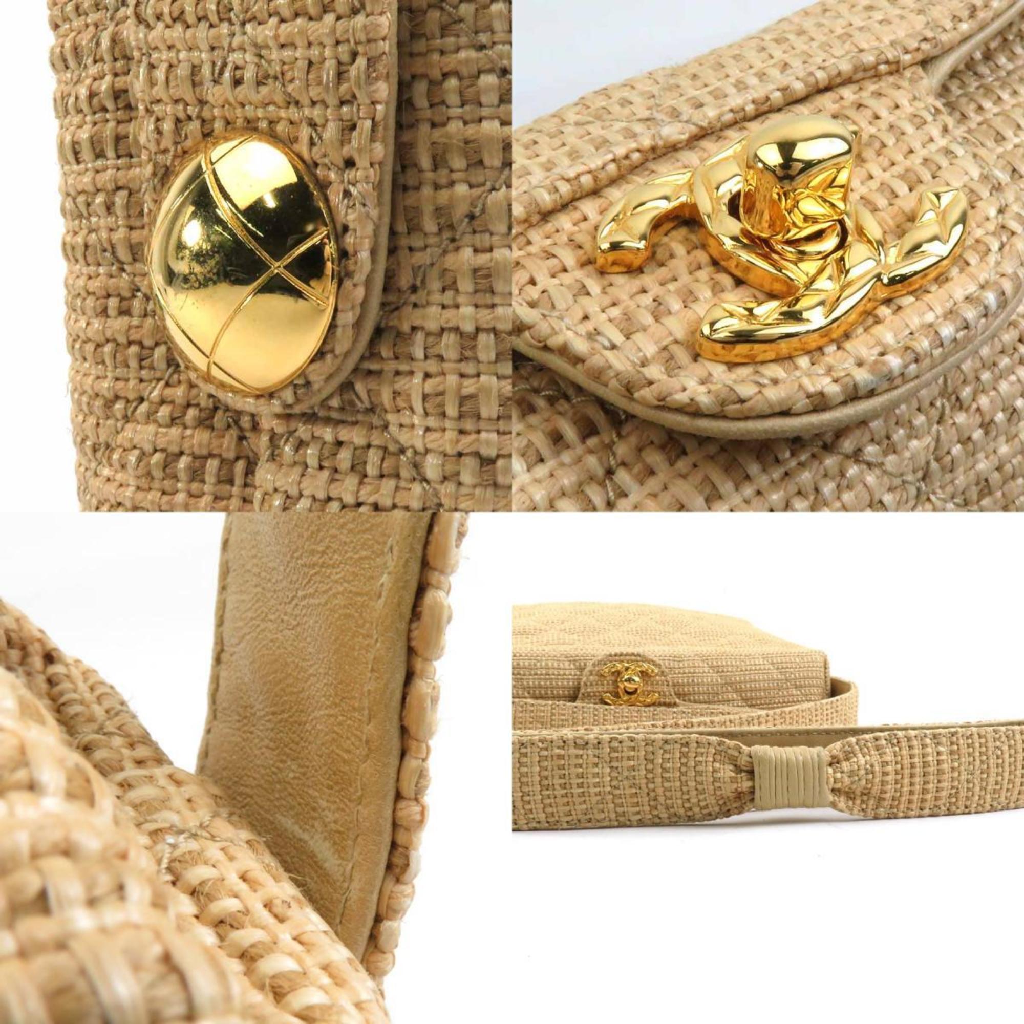 CHANEL Shoulder Bag Raffia Beige Gold Women's e59497g