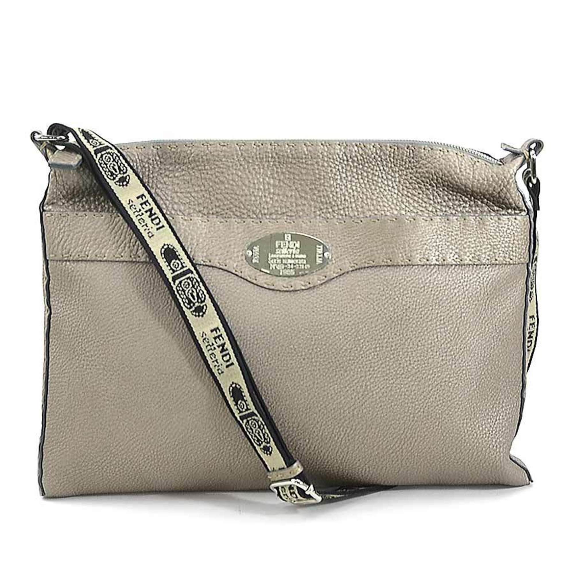 FENDI Shoulder Bag Selleria Leather Metallic Gray Silver Women's 2390-8BT093 e59454a