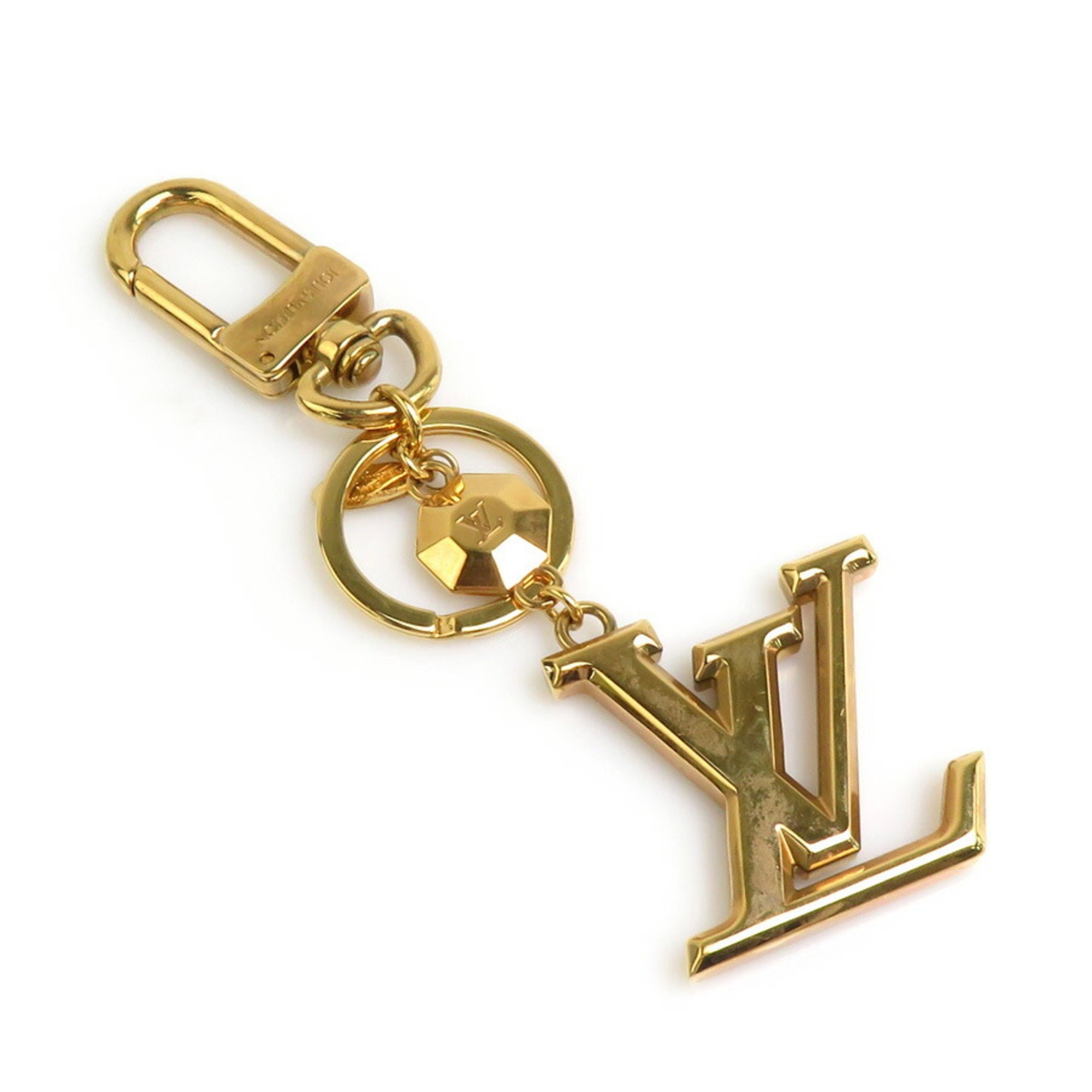 Louis Vuitton LOUIS VUITTON Key Ring Charm LV Facet Metal Gold Women's M65216 e59490a