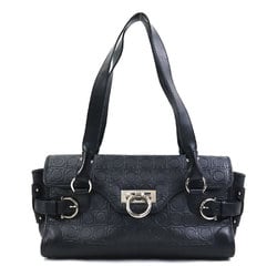 Salvatore Ferragamo Shoulder Bag Gancini Leather Black Silver Women's e59492a