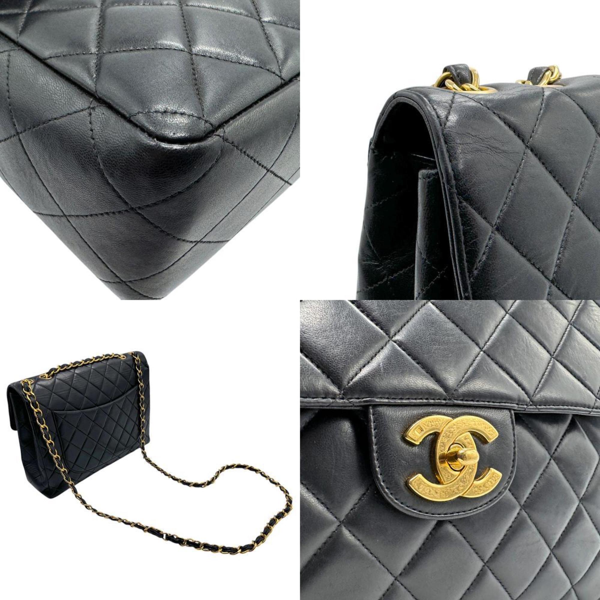 CHANEL Shoulder Bag Matelasse Leather Black Gold Women's z2685