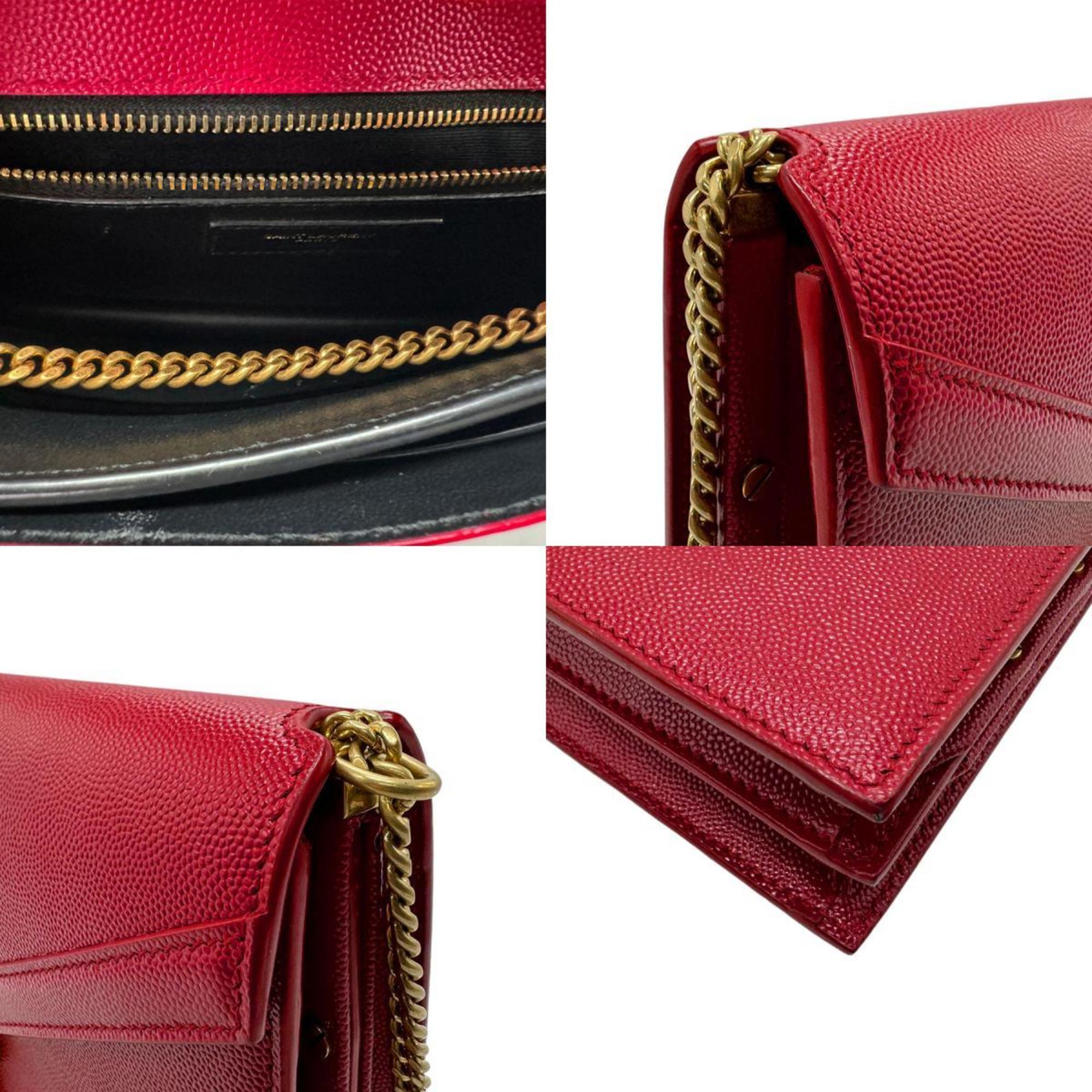 Saint Laurent SAINT LAURENT Shoulder Bag Leather Red Gold Women's 532750 z2737