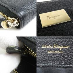 Salvatore Ferragamo Round Long Wallet Gancini Leather Black Gold Women's e59476a