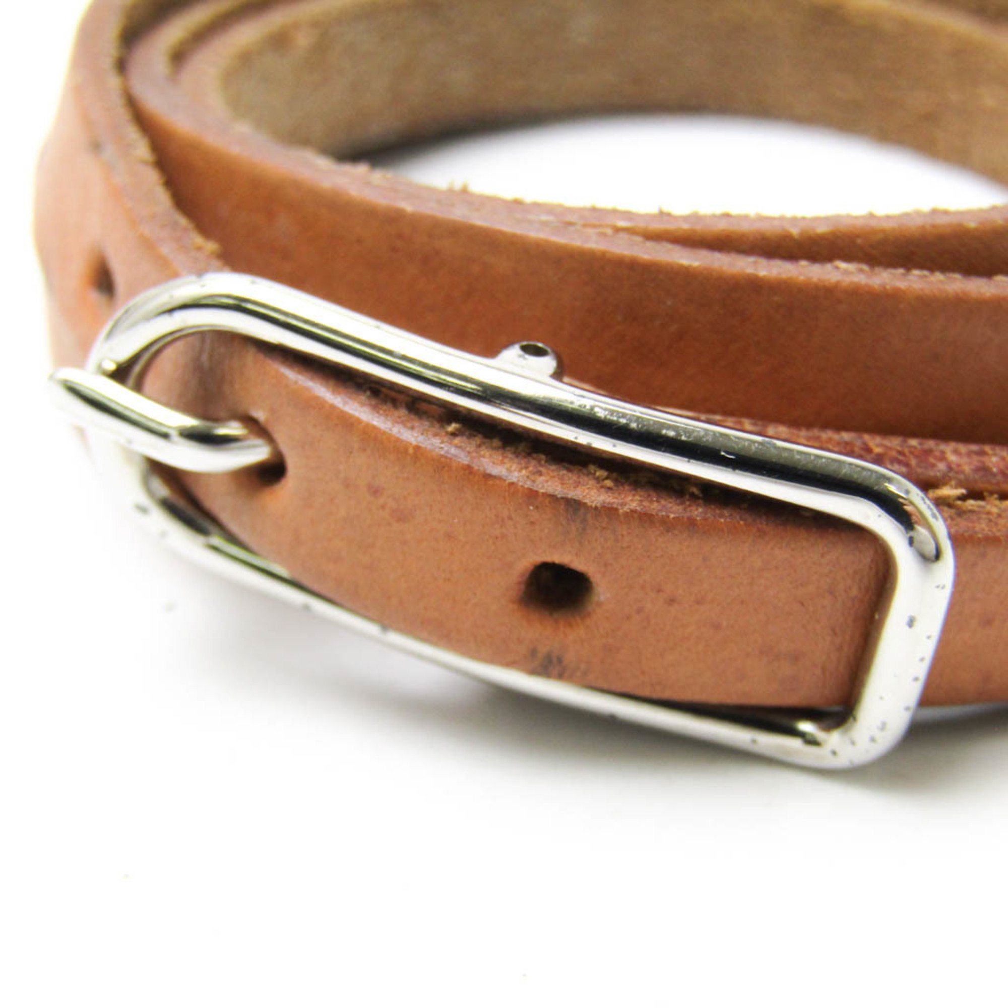 Hermes Hapi 4-row Bracelet Choker Leather,Metal No Stone Bangle Brown,Silver