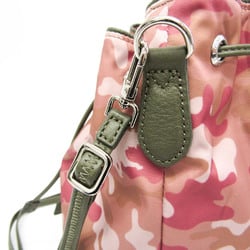 Hunting World Drawstring Type Women's Leather,Nylon Shoulder Bag Khaki,Pink