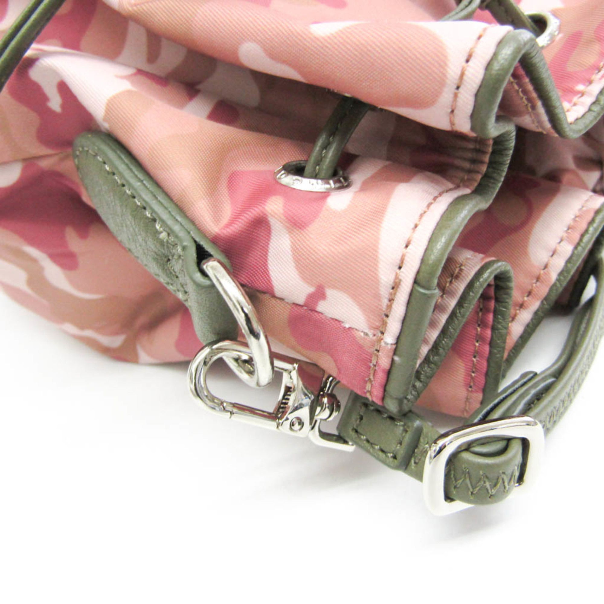 Hunting World Drawstring Type Women's Leather,Nylon Shoulder Bag Khaki,Pink