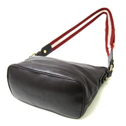 Bally TINITA Men,Women Leather Shoulder Bag Dark Brown