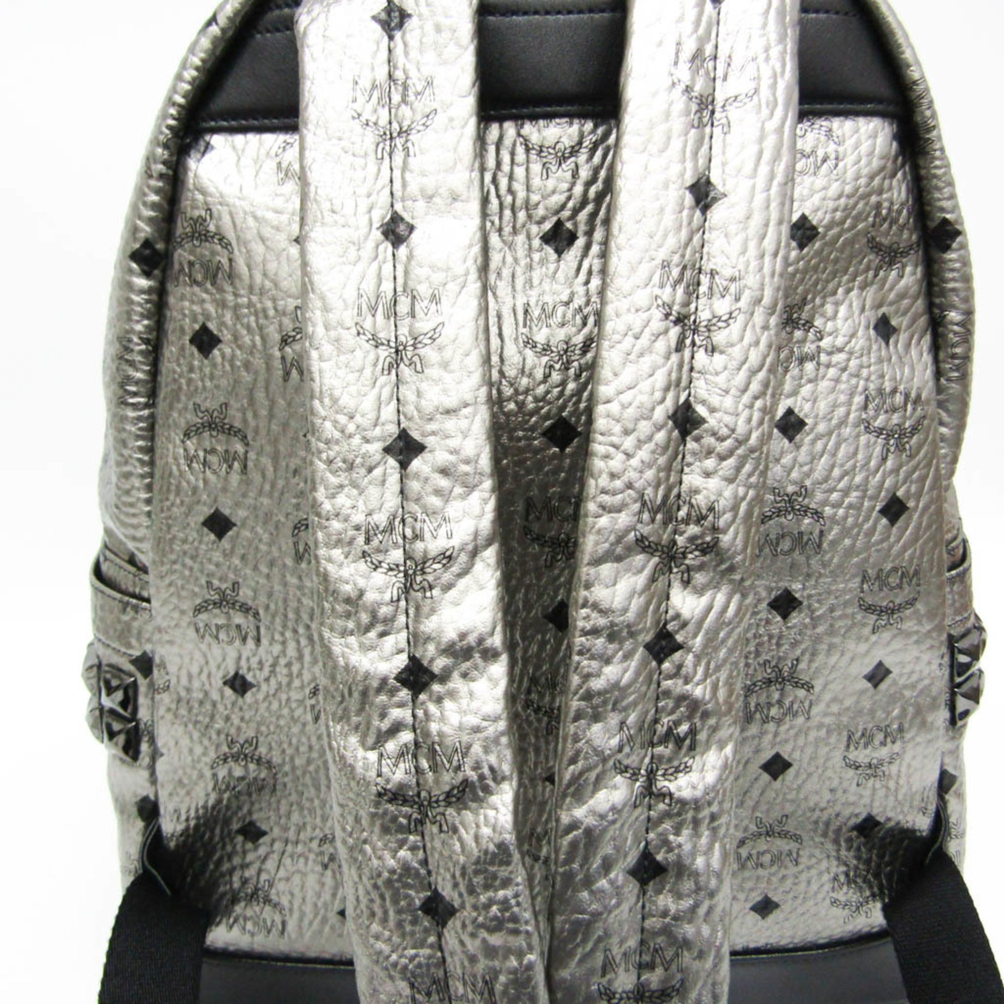 MCM Visetos MMK8AVE62CO001 Women's Leather Studded Backpack Black,Silver