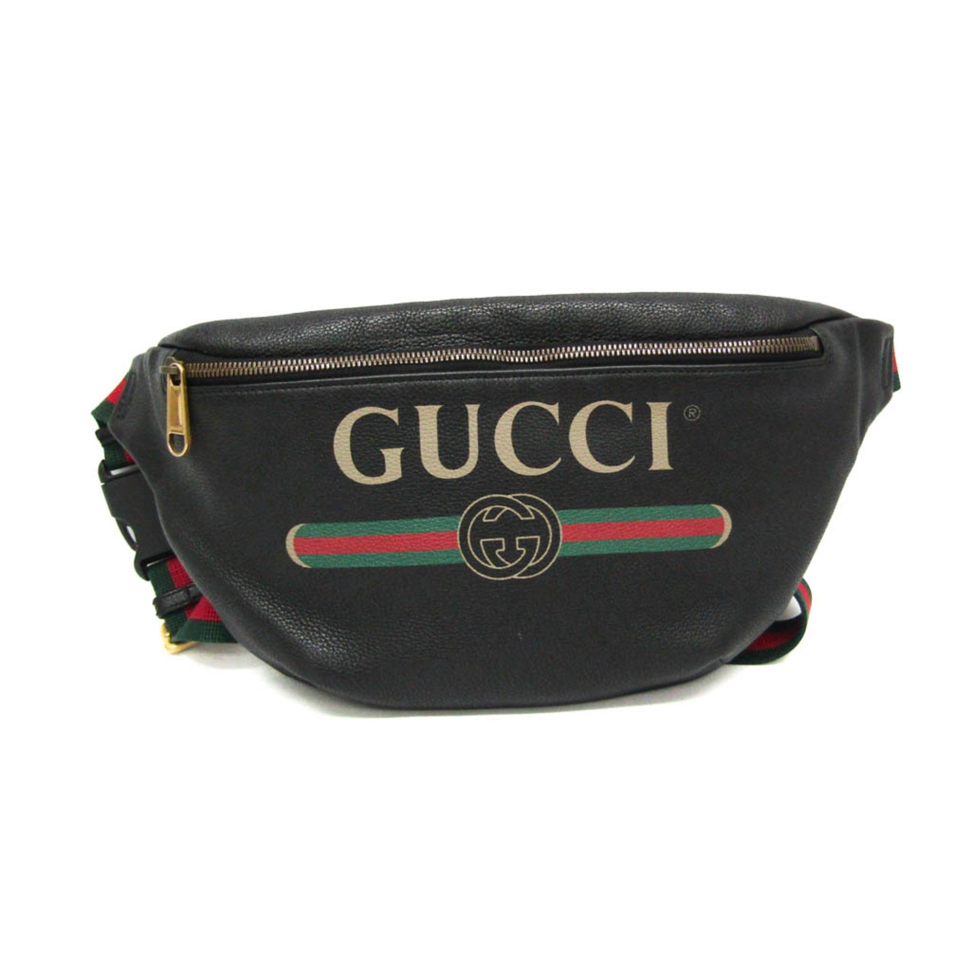 Gucci Sherry Line Logo Print 530412 Men Women Leather Fanny Pack Sling Bag Black eLADY Globazone