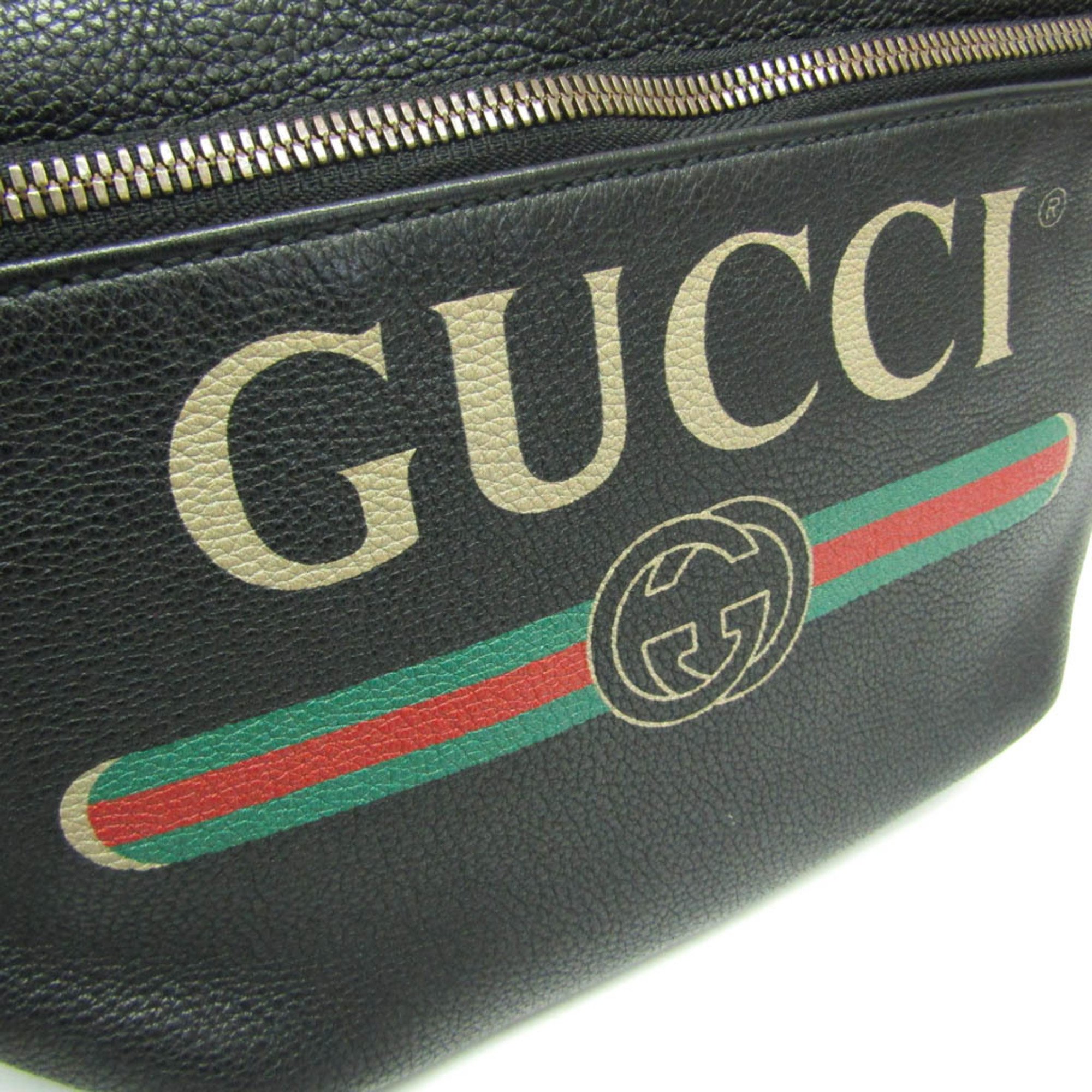 Gucci Sherry Line Logo Print 530412 Men,Women Leather Fanny Pack,Sling Bag Black