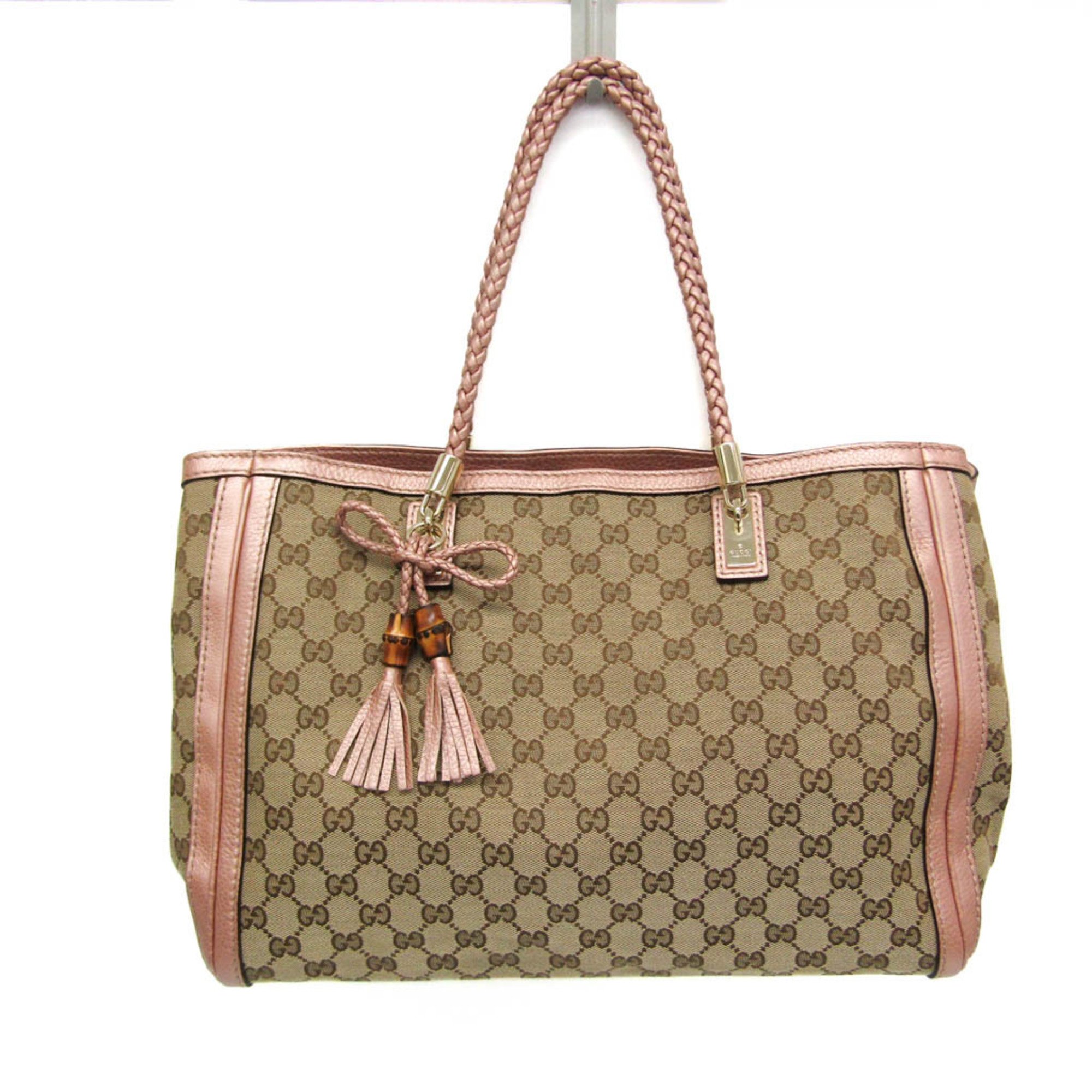 Gucci GG Canvas Bella Bamboo Tassel 269945 Women's Leather,Canvas Tote Bag Beige,Pink