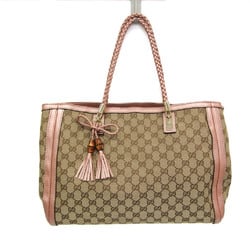 Gucci GG Canvas Bella Bamboo Tassel 269945 Women's Leather,Canvas Tote Bag Beige,Pink