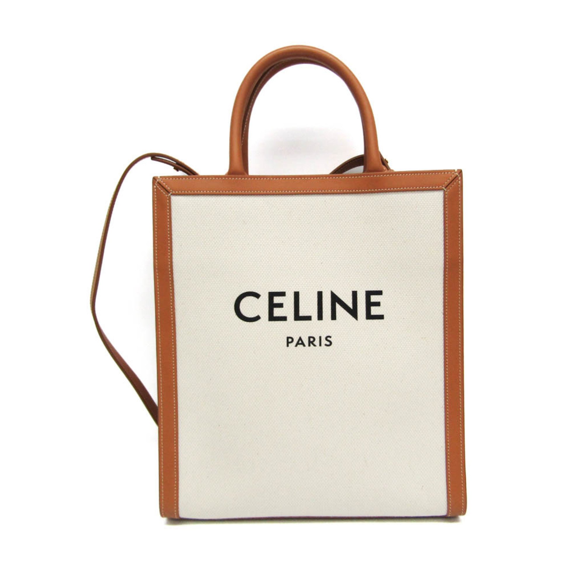 Celine Small Vertical Cabas 192082BNZ.02NT Women's Canvas,Leather Shoulder Bag,Tote Bag Camel,Off-white