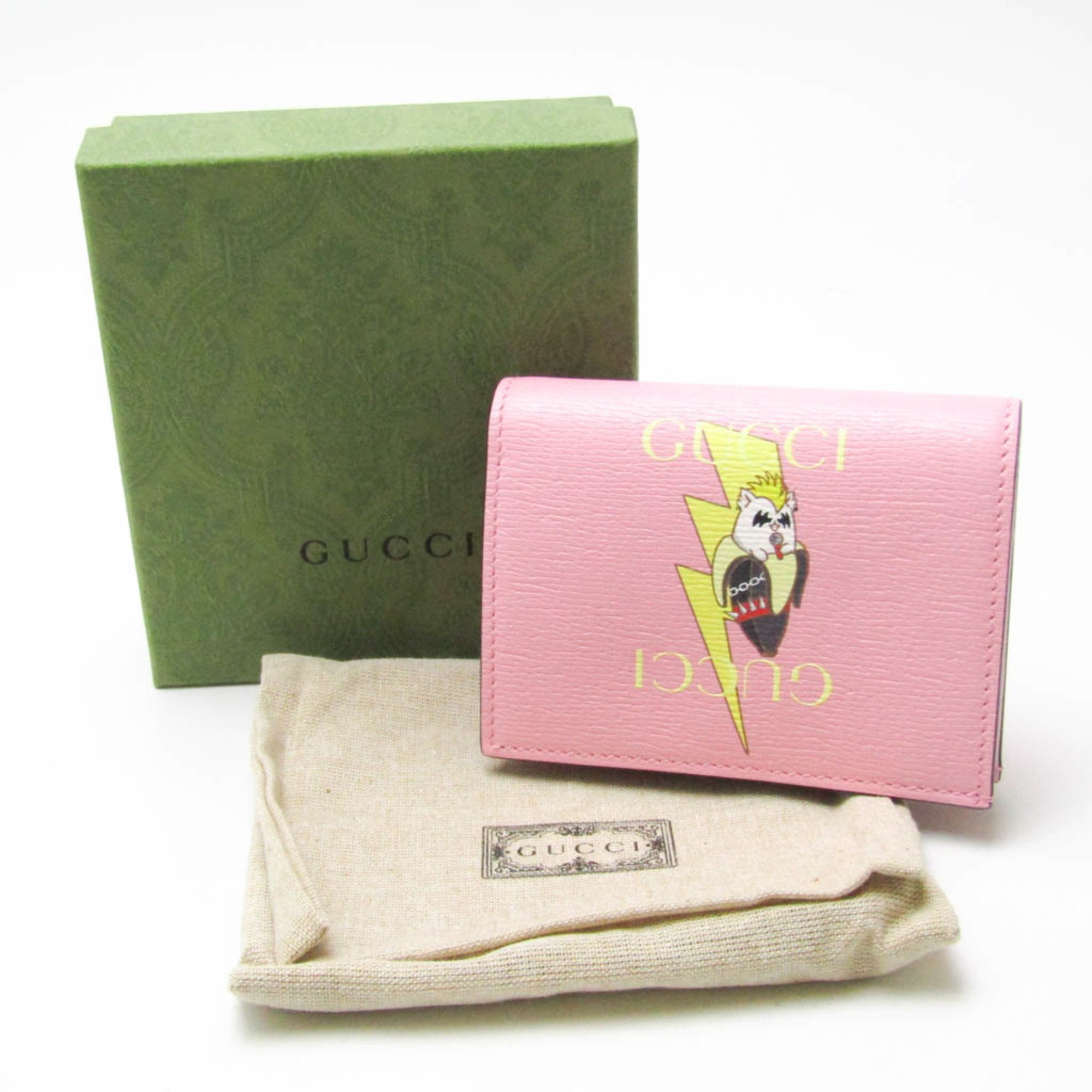 Gucci Bananya 701009 Women's Leather Wallet (bi-fold) Multi-color,Pink