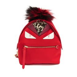 Fendi Bag Bugs 8BZ038 Women's Nylon,Leather Backpack Red Color