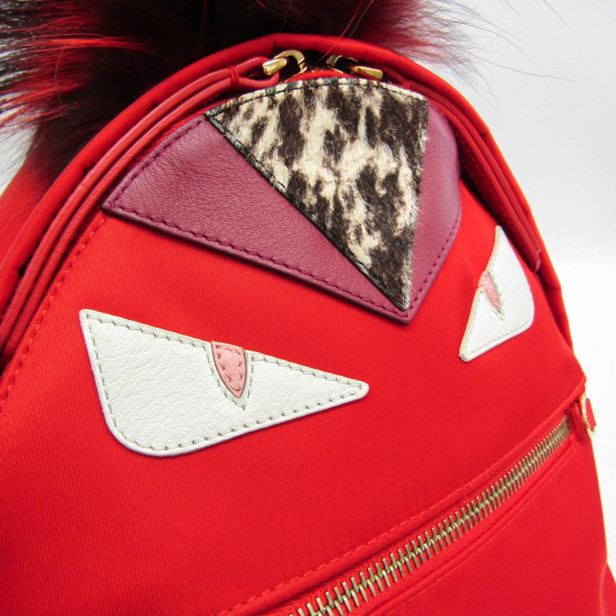 Fendi Bag Bugs 8BZ038 Women's Nylon,Leather Backpack Red Color